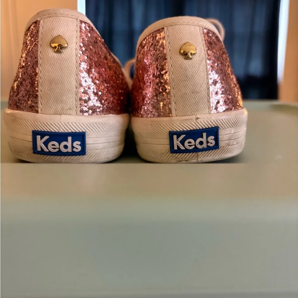 Kate Spade Pink Glitter Sneakers Sparkly Lace-Up - Picture 2 of 3